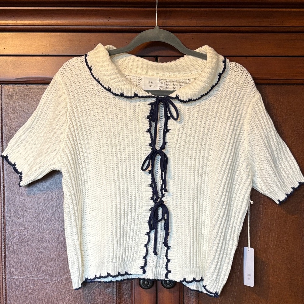 NWT Luna Ivy Tie Front Sweater Womens Knit Top Small Anthropologie Cardigan New
